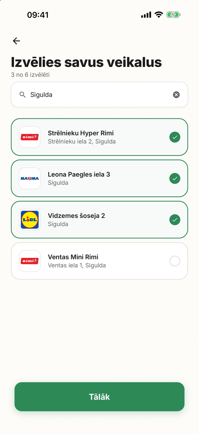 Veikalu izvēle